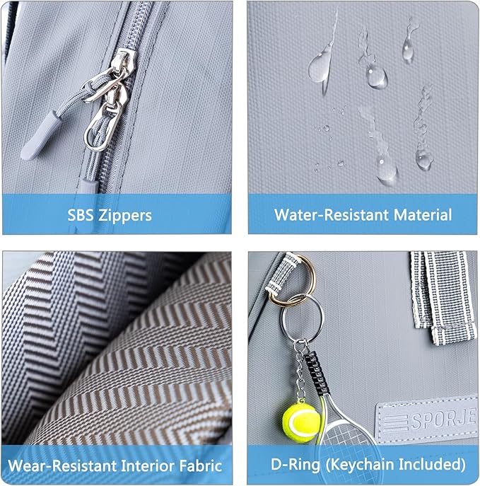 Tennis Backpack with 2 Rackets Holder, Water-Resistant PU Leather Tennis Racket Bag for Women & Men, Sling Crossbody Sports Backpack for Tennis, Pickleball & Badminton, Tennis Gifts