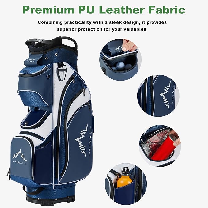 UNIHIMAL 14-Way Golf Cart Bag with Full Length Divider, Premium PU Leather Golf Bag with Plush Top, Magnetic Pocket and Rain Cover for Men