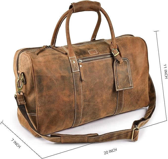 Leather Village Leather Duffel Bags for Men & Women-Stylish Travel Weekender Carry-On Sports Gym Overnight Luggage Bag - 20 Inch - Vintage Brown