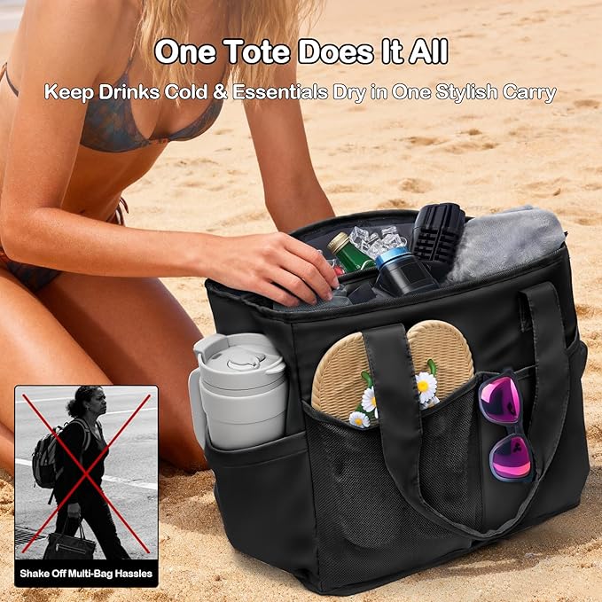 Odoland Soft Cooler Bag, Collapsible Leakproof Insulated Cooler Bag with Multi-Pocket Design, Portable Soft Side Cooler Backpack for Beach, Picnic, Camping, Travel and Daily Use for Women