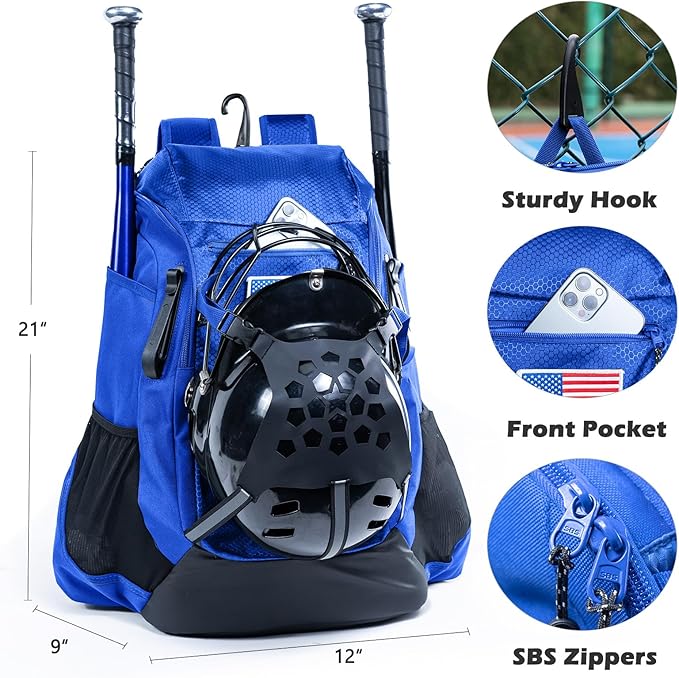 | Baseball Bag Softball Bat Bag, Double-layer Baseball Backpack Adult with Gear Klip To Hold Baseball Glove, Baseball Essential Gear, Youth Baseball Bag for Boys, Girls, Baseball Accessories