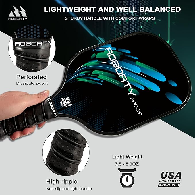 Pickleball Paddles 4 Pack - USAPA Light Graphite Premium Rackets Fiber Face & Polymer Honeycomb Core Pickleball Set with 4 Outdoor Indoor Balls Including Portable Carry Bag