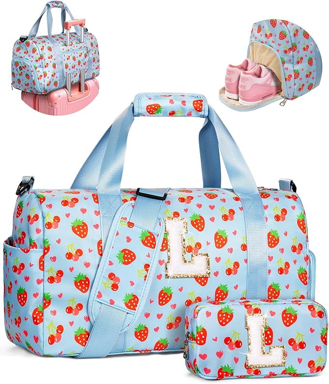 Cute Trendy Stuff for Girls, Personalized Duffle Bag for Kids, Gymnastics Bag with Skin Care Toiletry Pouch, Girls Cheer Up Gift Ideas, Gifts for Birthday, Valentines Day, Easter, Graduation
