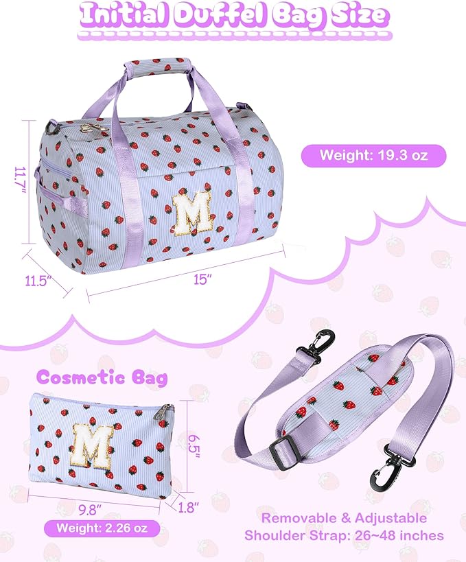 11 Year Old Girl Birthday Gifts, Girls Gym Bag, Kids Personalized Overnight Duffle Bags with Shoe Compartment, Monogram Travel Tote with Makeup Bag, Gift for Sister (Letter E)