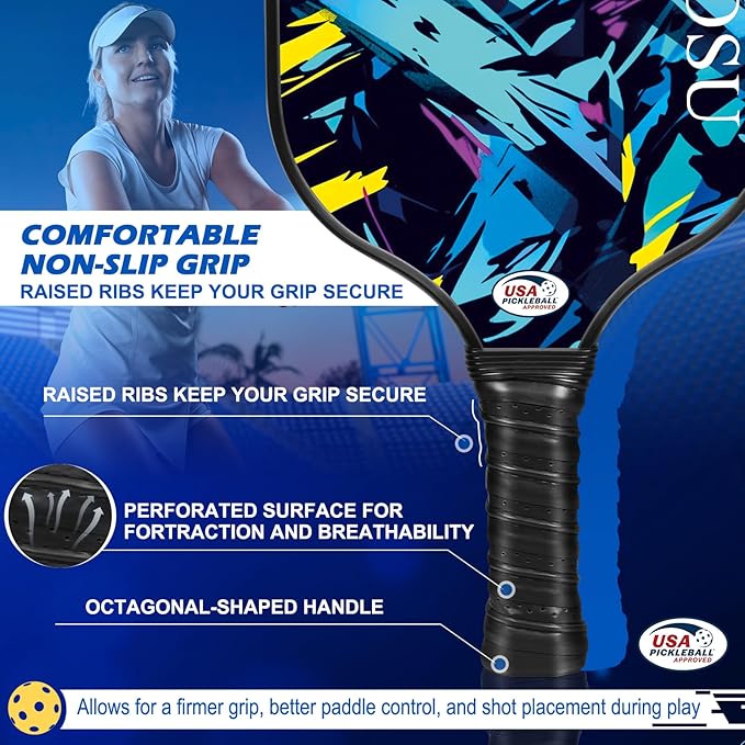 Carbon Fiber Pickleball Paddles Set of 4 or 2 Rackets,USAPA Approved Pickleballs Equipment with Balls,Bag,Accessories,Carbon Fiber T300 Lightweight Pickleball Racquet Set for Men,Women,Kids,Adults