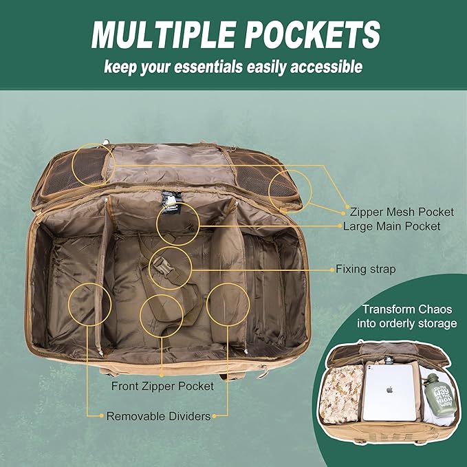 Travel Duffle Bag Gym Bag Duffle Bags with Weekend Overnight Bag for Outdoor Traveling Workout Deployment Sports (Coyote, 80L)