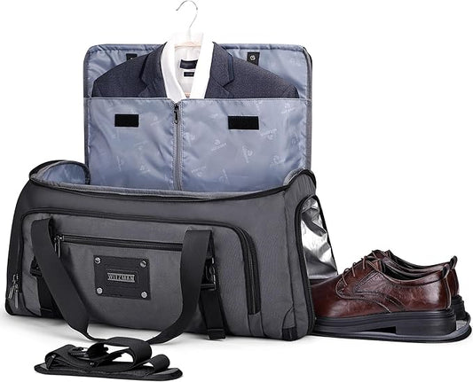 WITZMAN Mens Garment Duffle Bags for Travel Convertible Carry-on Suit Garment Bag for Men Hanging Clothes with Shoe Compartment（B724 Silvery Grey）