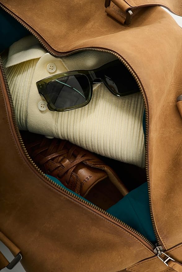 Brown Top Grain Leather Duffle Bag for Men & Women - Large, Durable, Stylish Leather Travel Bag with Adjustable Shoulder Strap, Spacious Design for Weekend Getaways, Business, & Overnight Trips