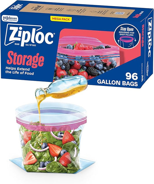 Ziploc Gallon Food Storage Bags, Stand-Up Bottom, Easy to Fill, 96 Count (Packaging May Vary)