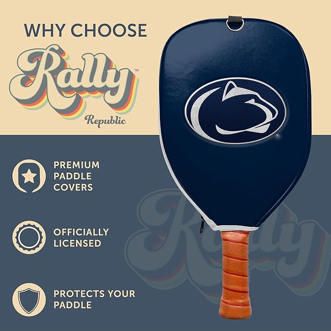 Officially Licensed Collegiate Pickleball Paddle Cover - Lightweight PU Leather Material - Durable Foam Interior Protection with Zippered Closure - Fits Most Paddles on the Market