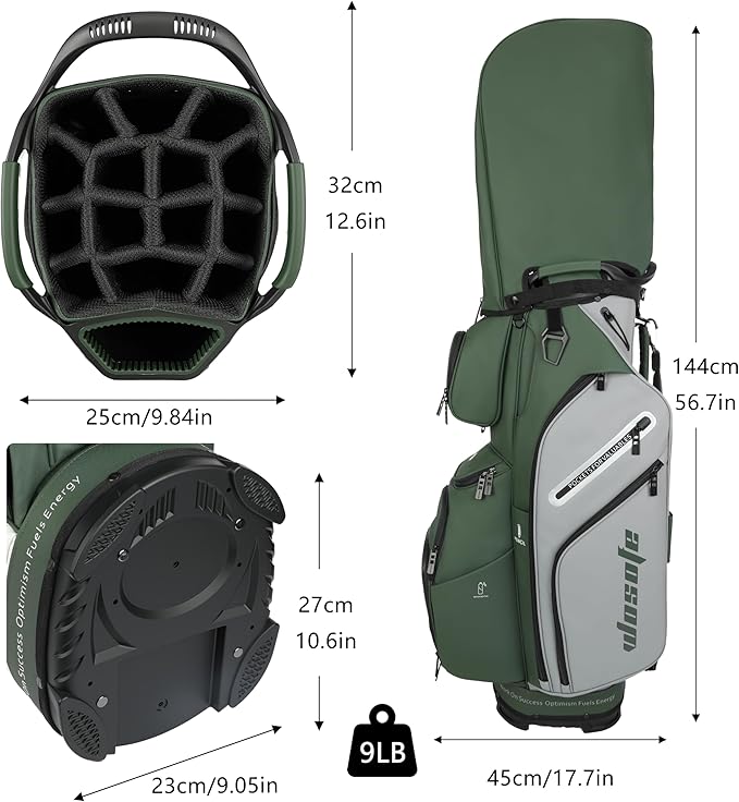 PU Leather Lightweight Men Women Blue White Black Green Golf Bag,Multiple 10 Pockets 14-Way Dividers Cooler Pouch Golf Cart Bag