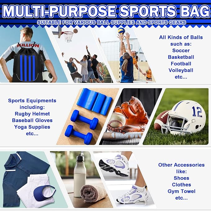 KAEGREEL Drawstring Soccer Bag Basketball Backpack for Kids Teens, Foldable Sports Bags Detachable Ball Mesh Bag for Gym Yoga Football Baseball