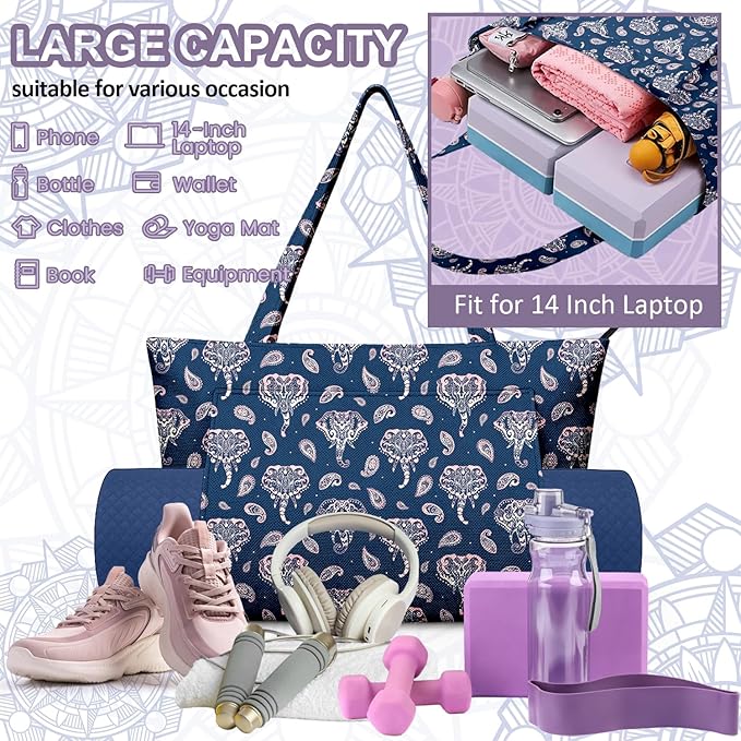 Adalore Women's Yoga Bag with Yoga Mat Carrier - Large Mat Pocket Fitness Tote for Pilates, Gym, Travel, Office & Beach