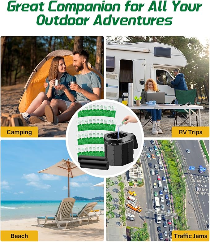 40 PACK Portable Toilet Bags Poo Gel Set, 12 Gallon Camping Toilet Bag with Eco Super Absorbent Power, Emergency Poo Gel Bags for Camping, Hiking, RV Trips, Car Travel, Extra Large Universal Fit