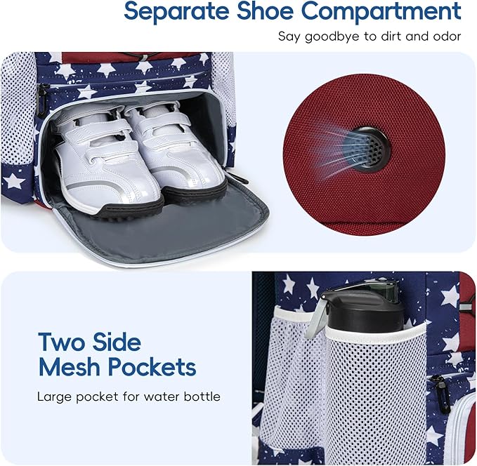 Baseball Bag for Youth and Adult, Softball Backpack 40L Large Capacity, Bat Backpack with Shoes Compartment and Hidden Helmet Holder