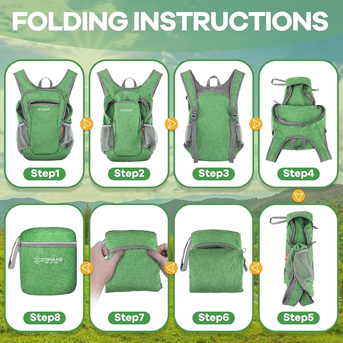ZOMAKE Ultra Lightweight Packable Backpack 10L,Small Foldable Backpacks Hiking Water Resistant Collapsible Daypack for Women Men(Dark Green)