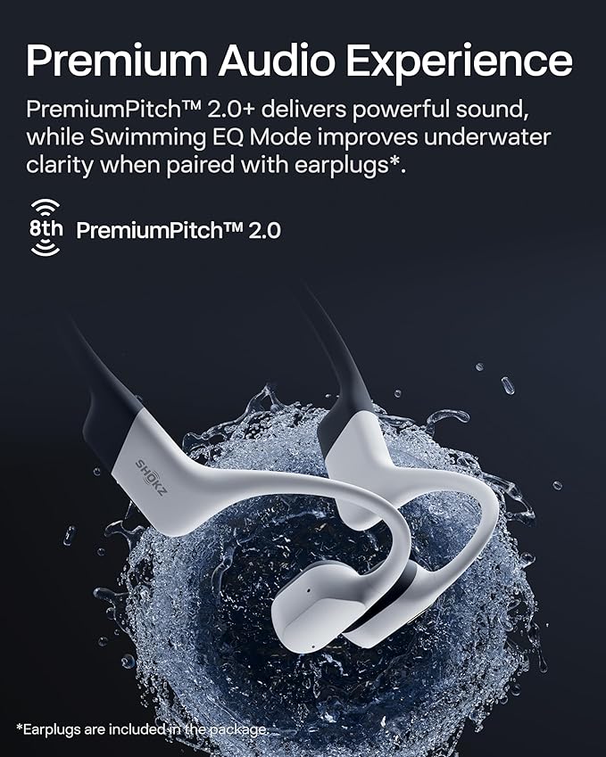 SHOKZ OpenSwim Pro - Open-Ear Bluetooth & MP3 Bone Conduction Sport Headphones, Swimming Headphones, IP68 Waterproof, White