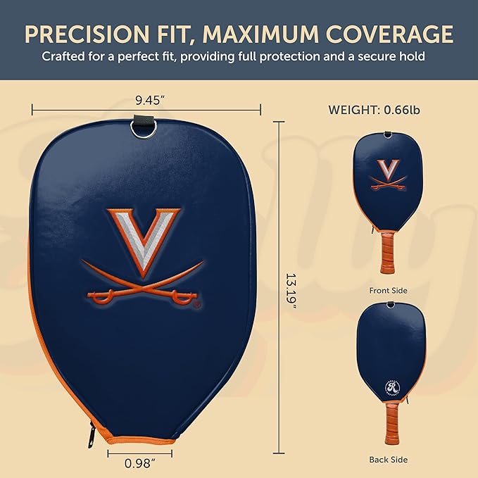 Officially Licensed Collegiate Pickleball Paddle Cover - Lightweight PU Leather Material - Durable Foam Interior Protection with Zippered Closure - Fits Most Paddles on the Market
