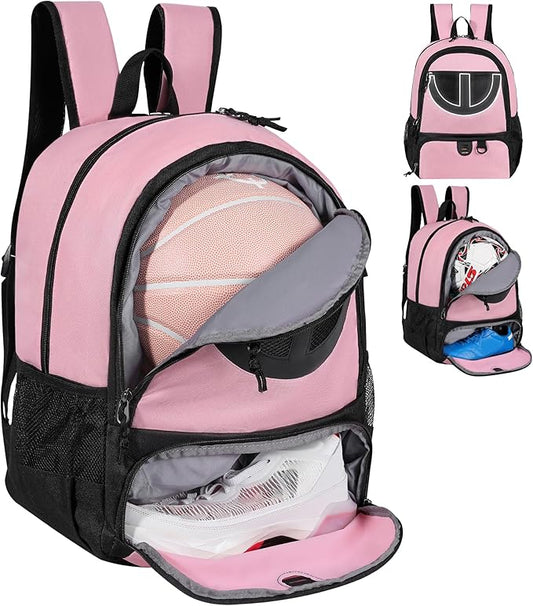 Basketball Bag Backpack for Men Women with Ball & Shoes Compartment 30L Capacity Lightweight Breathable Boys Girls Soccer Ball Bag Backpack Fit Volleyball Football Sports Travel School Gym