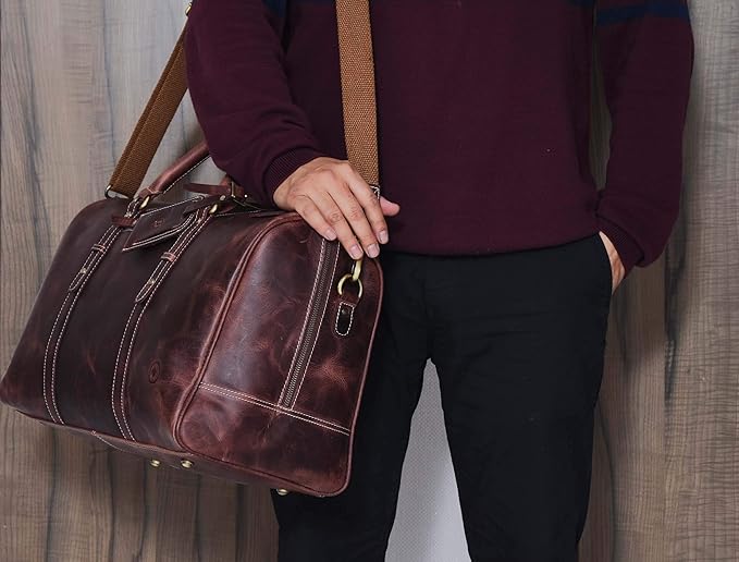 Leather Duffel Bag for Men & Women Travel, Weekend, Overnight, Gym Bag