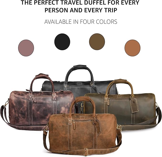 Leather Village Leather Duffel Bags for Men & Women-Stylish Travel Weekender Carry-On Sports Gym Overnight Luggage Bag - 20 Inch - Vintage Brown