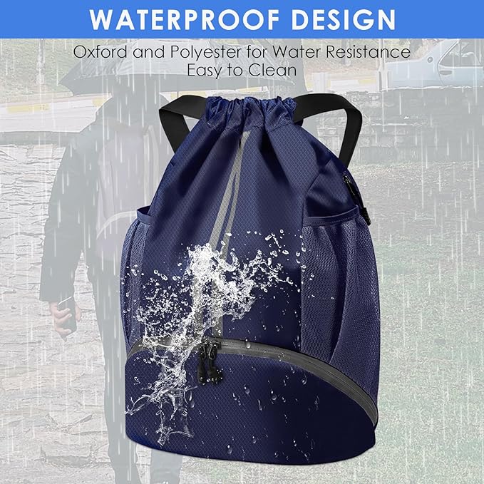 BROTOU Soccer Bags, Football Backpack, Volleyball Bag, Drawstring Backpack with Ball and Shoe Compartment, Football bags for Equipment Swim Gym Bag