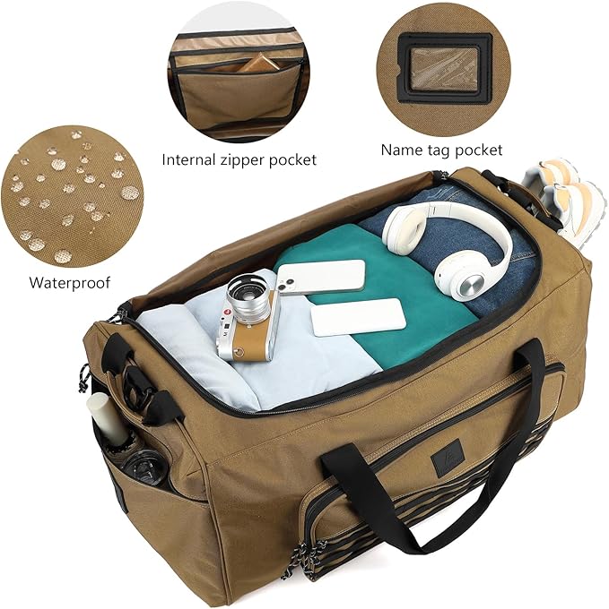 120L Extra Large Gym Duffle Bag for Men Women with Shoes Compartment Heavy Duty Tactical Sports Duffel Bag Big Football Baseball Basketball Soccer Hockey Team Equipment Bag, Brown