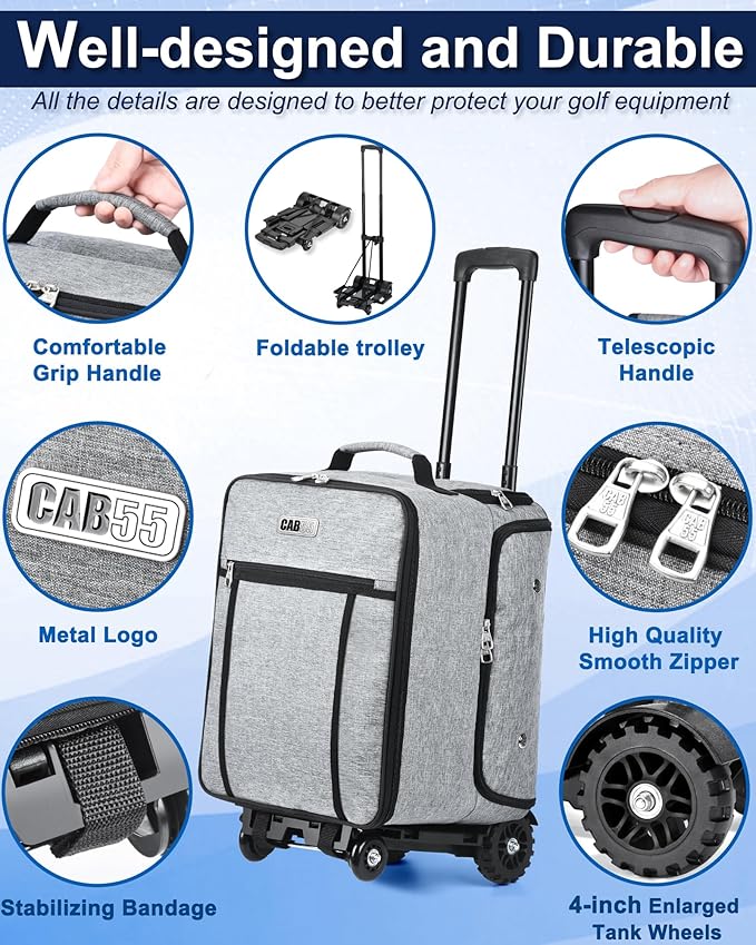 CAB55 Golf Trunk Organizer with 4 Wheels, 2 Layer Waterproof Car Golf Organizer with Separate Ventilated Compartment for 2 Pair Shoes, Golf Trunk Storage for Clothes, Accessories, Golf Gifts