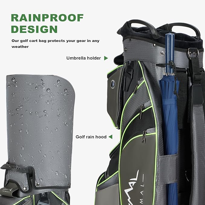 UNIHIMAL 14-Way Golf Cart Bag with Full Length Divider, Premium PU Leather Golf Bag with Plush Top, Magnetic Pocket and Rain Cover for Men