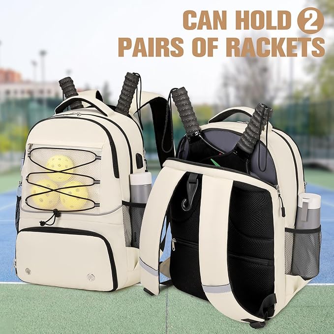 Bevalsa Pickleball Bag for Women Men Teens, Tennis Bag with Shoe Compartment, Multifunctional Sports Padel Racket Bag Badminton Backpack Fits 4 Rackets with Fence Hook