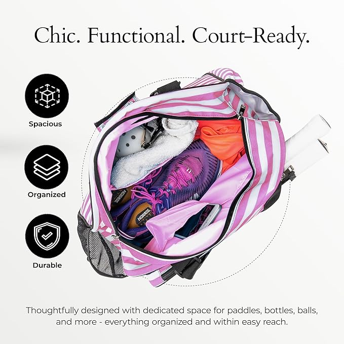 Pik’le’Ball Sport Premium Women's Pickleball Bag – Stylish and Versatile Sports Bag with Water Bottle Holder, Padded Paddle Pocket, and Spacious Design (fits 2+ Paddles!)