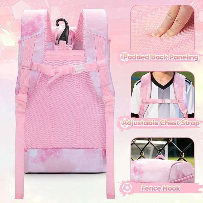 Soccer Backpack for Girls with Separate Ball Pocket and Shoe Compartment, Sports Bags for Soccer, Basketball, Volleyball