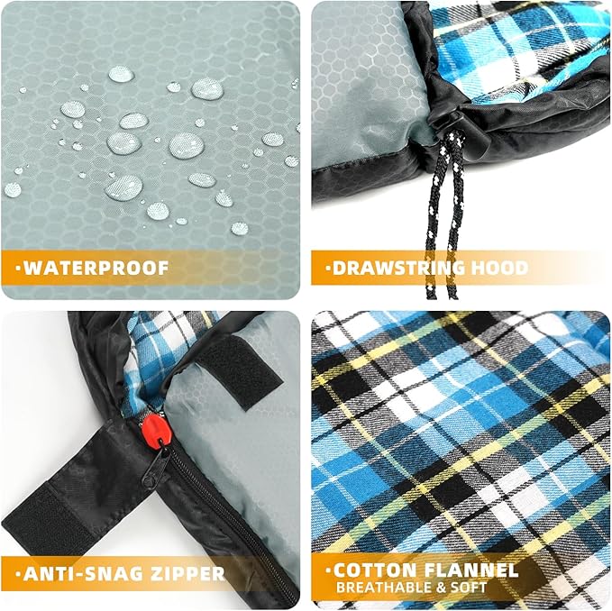Cotton Flannel Lined Sleeping Bag for Adults Teens Kids, Cold Weather &Warm, 3 Seasons, Lightweight Compact Camping Essentials Equipment, Hiking, Outdoor, Travel
