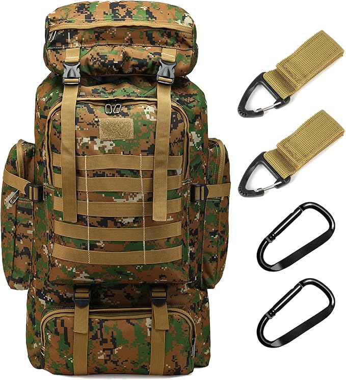70L Hiking Backpack for Men, Waterproof Lightweight Camping Backpack, Military Rucksack with Molle, 3-Day Assault Pack for Travel, Climbing, Outdoor Sports (Green Camouflage)