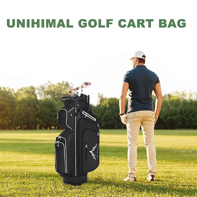 UNIHIMAL 14-Way Golf Cart Bag, Premium Full Length Golf Bag for Men with Magnetic Leather Pocket, Handles and Rain Cover