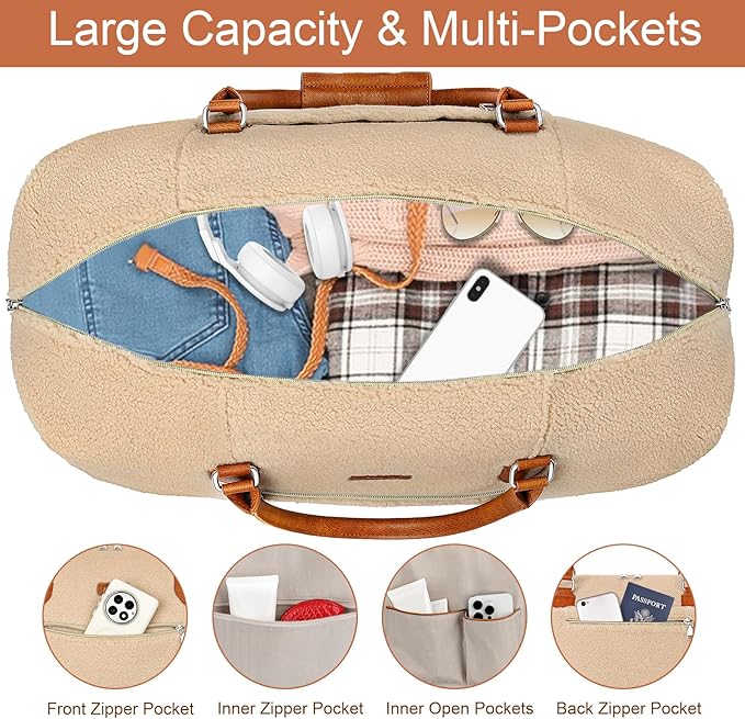 Weekender Bag for Women, Travel Duffel Bag Carry On Overnight Bag with Shoe Compartment Large Nylon Travel Weekend Tote Bag