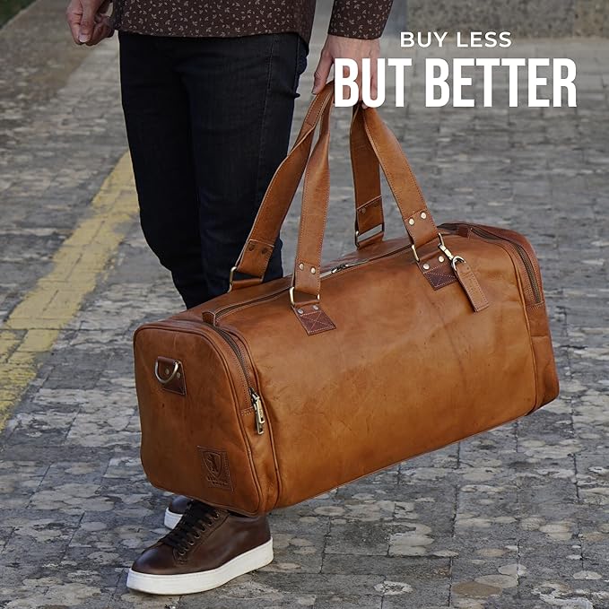 Berliner Bags Vintage Genuine Leather Duffle Bag Bergen for Travel or the Gym, Weekender, Travel Bag, Overnight Bag for Men and Women - Brown