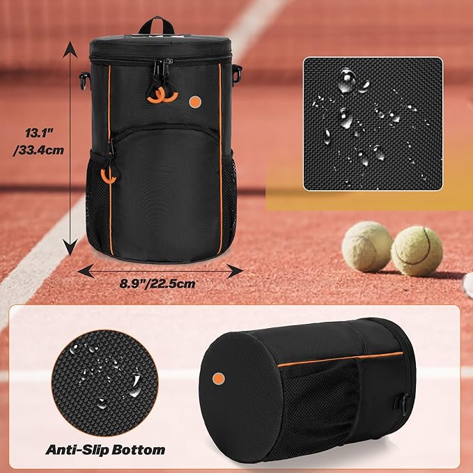 DSLEAF Tennis Ball Bag with Sturdy Bottom, Baseball & Lacrosse Ball Bag with Multiple Pockets and Portable Shoulder Strap for Tennis, Baseball, Lacrosse,Pickle Ball and Table Tennis Training