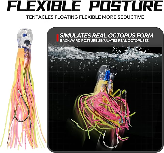 Set of 10 Pcs 9/8/6 Inch Trolling Lures - Marlin Tuna Mahi Wahoo Big Game Squid Skirted Deep Sea Offshore Fishing Lures Included Durable Hard Case