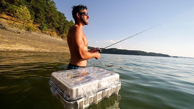 Flambeau Outdoors 3000WPNC Waterproof Satchel 3000, Portable Waterproof Tackle Box with Trays, Gray/Clear - without Bottom Cage