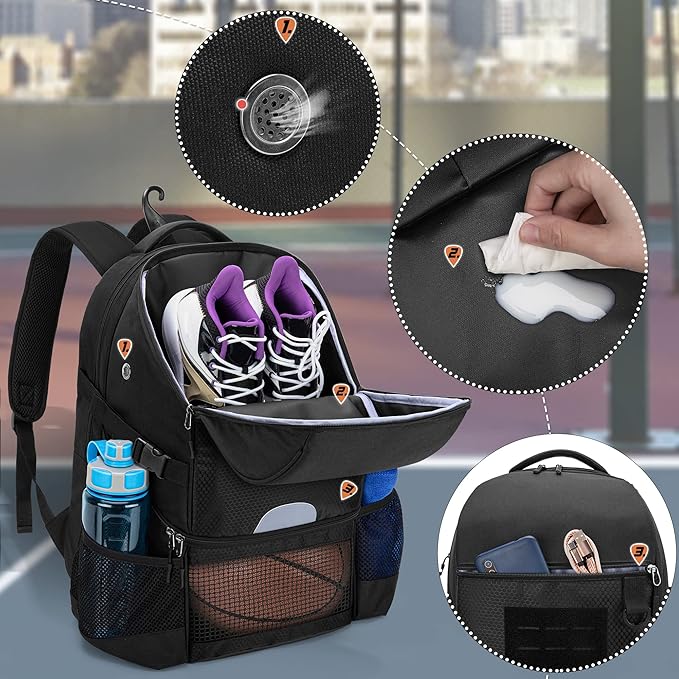 DSLEAF Basketball Backpack for Men, Soccer Bag with Ball Compartment & Shoe Compartment for Basketball, Soccer, Volleyball Training