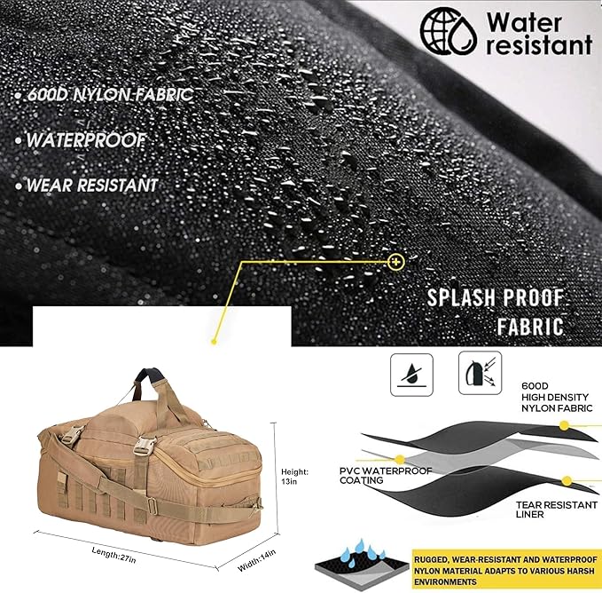 Travel Duffle Bag Gym Bag Duffle Bags with Weekend Overnight Bag for Outdoor Traveling Workout Deployment Sports (Coyote, 80L)