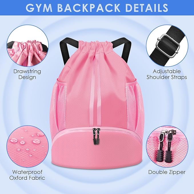 BROTOU Soccer Bags, Football Backpack, Volleyball Bag, Drawstring Backpack with Ball and Shoe Compartment, Football bags for Equipment Swim Gym Bag
