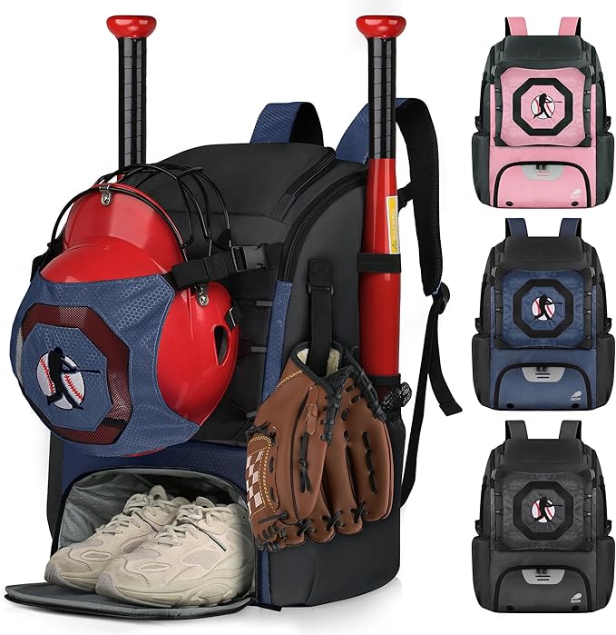 Baseball Backpack Softball Bat Bag for Youth Adults Baseball T-Ball Equipment Bag with Shoes Compartment