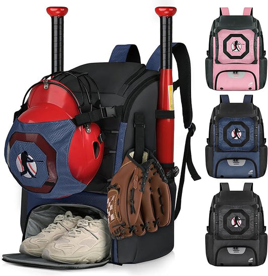 Baseball Backpack Softball Bat Bag for Youth Adults Baseball T-Ball Equipment Bag with Shoes Compartment