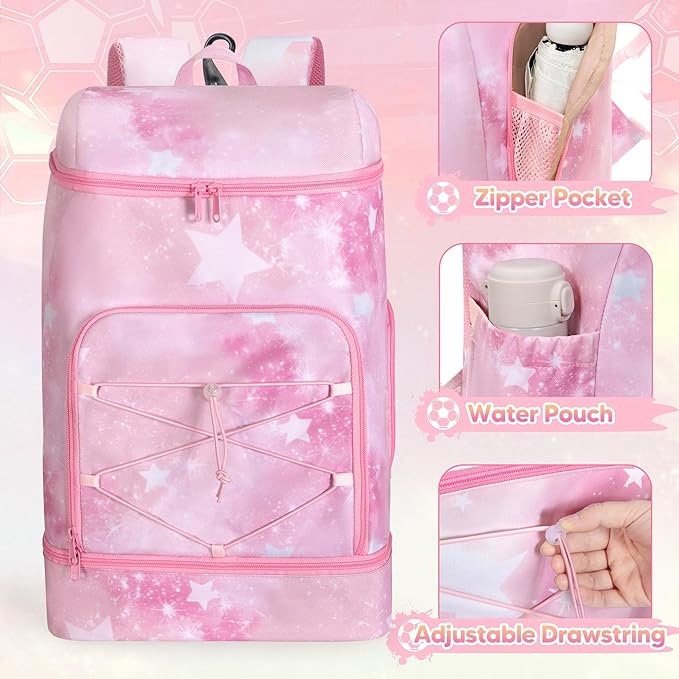 Soccer Backpack for Girls with Separate Ball Pocket and Shoe Compartment, Sports Bags for Soccer, Basketball, Volleyball
