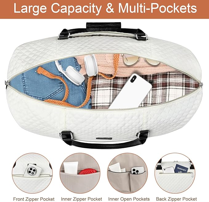 Weekender Bag for Women, Travel Duffel Bag Carry On Overnight Bag with Shoe Compartment Large Nylon Travel Weekend Tote Bag