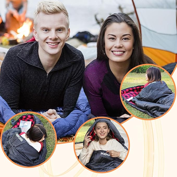 0 Degree Sleeping Bag 100% Cotton Flannel XXL Cold Weather Winter Oversized Sleeping Bag for Adults Camping Zero Degree Big and Tall with Compression Sack