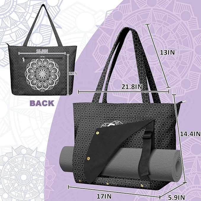 Adalore Women's Yoga Bag with Yoga Mat Carrier - Large Mat Pocket Fitness Tote for Pilates, Gym, Travel, Office & Beach
