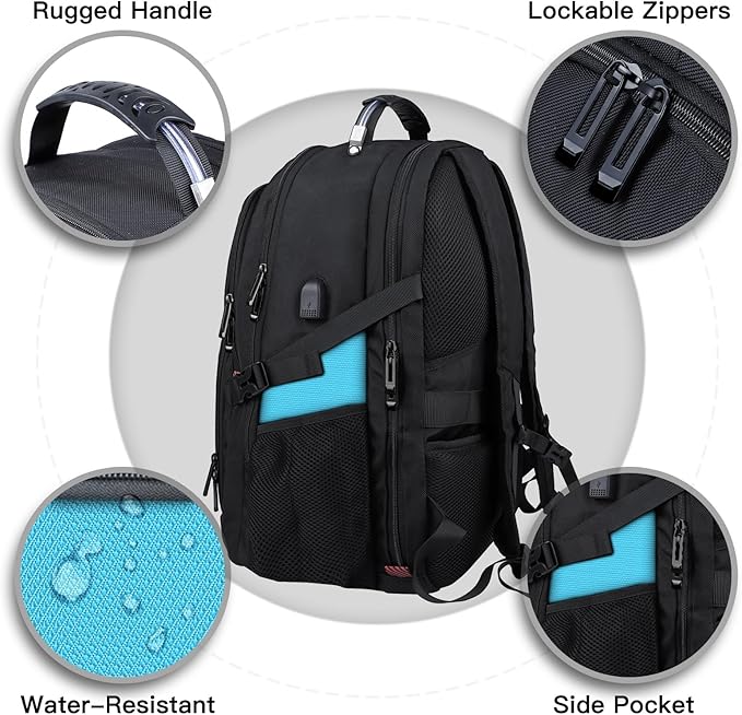 ANTERK Extra Large Backpack, Travel Backpack, Sturdy TSA Water Resistant 17.3 Inch Carry on Backpacks with USB Port, Anti Theft Business Computer Backpacks Gifts for Men Women, Lake Blue